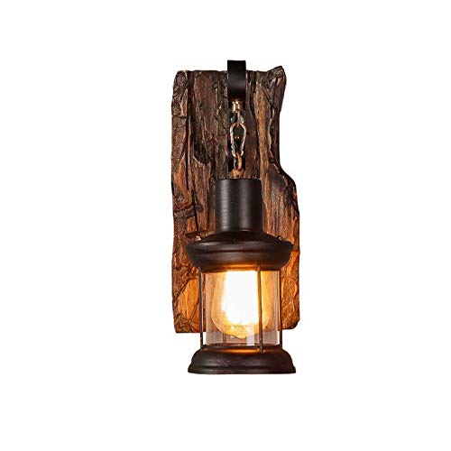 COCOL Vintage Holz Wandleuchte, Vintage Metall Glas Wandleuchte E27-Fassung Wandbeleuchtung Rustikal Holz und Wandleuchte Antik Wohnzimmer Wandlampe Vintage Industrielle Style (Color : B) von COCOL