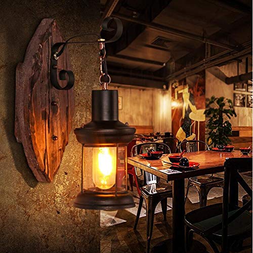 COCOL Vintage Holz Wandleuchte, Vintage Metall Glas Wandleuchte E27-Fassung Wandbeleuchtung Rustikal Holz und Wandleuchte Antik Wohnzimmer Wandlampe Vintage Industrielle Style (Color : E) von COCOL