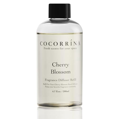 COCORRÍNA Raumduft Nachfüller 200ml mit 8 Duftstäbchen, Cherry Blossom, Langanhaltender Duft mit natürlichen ätherischen Ölen, für Wohnzimmer, Schlafzimmer und Badezimmer von COCORRÍNA