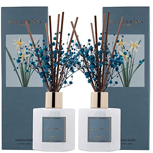 COCORRÍNA Raumduft Reed Diffuser mit 8 Duftstäbchen 200ml, Cashmere Vanilla, 2 Pack, Natürlich, Langanhaltend, Home Duft für Badezimmer Regal Dekoration von COCORRÍNA