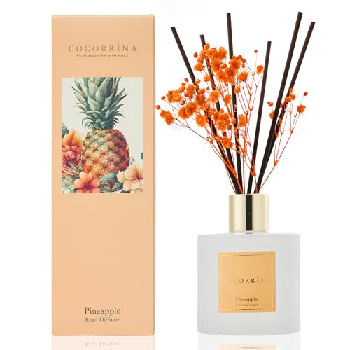 COCORRÍNA Raumduft Reed Diffuser mit 8 Duftstäbchen 200ml- Ananas, Natürlich, Langanhaltend, Home Duft ätherisches Öl Reed Diffusor für Badezimmer Regal Dekoration von COCORRÍNA