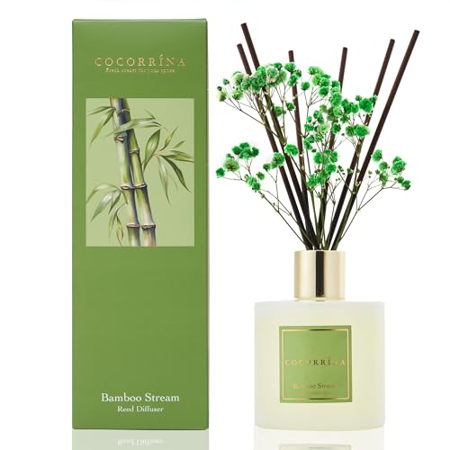 COCORRÍNA Raumduft Reed Diffuser mit 8 Duftstäbchen 200ml- Bamboo Stream, Natürlich, Langanhaltend, Home Duft ätherisches Öl Reed Diffusor für Badezimmer Regal Dekoration von COCORRÍNA