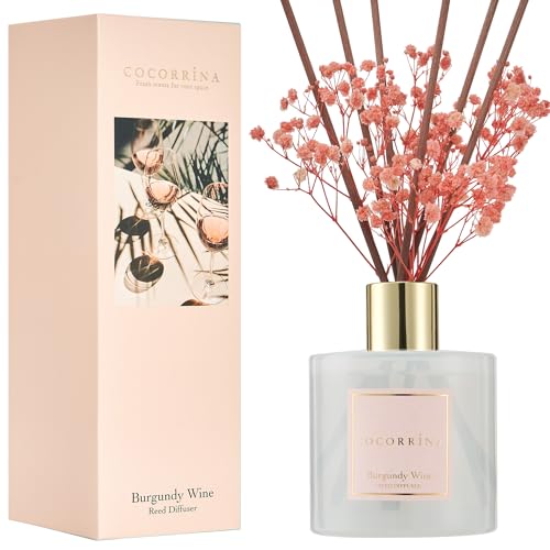 COCORRÍNA Raumduft Reed Diffuser mit 8 Duftstäbchen 200ml- Burgunderwein, Natürlich, Langanhaltend, Home Duft ätherisches Öl Reed Diffusor für Badezimmer Regal Dekoration von COCORRÍNA