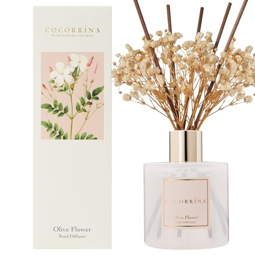 COCORRÍNA Raumduft Reed Diffuser mit 8 Duftstäbchen 200ml- Olivenblüte, Natürlich, Langanhaltend, Home Duft ätherisches Öl Reed Diffusor für Badezimmer Regal Dekoration von COCORRÍNA