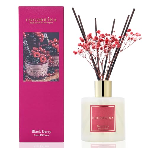 COCORRÍNA Raumduft Reed Diffuser mit 8 Duftstäbchen 200ml- Schwarze Beere, Natürlich, Langanhaltend, Home Duft ätherisches Öl Reed Diffusor für Badezimmer Regal Dekoration von COCORRÍNA