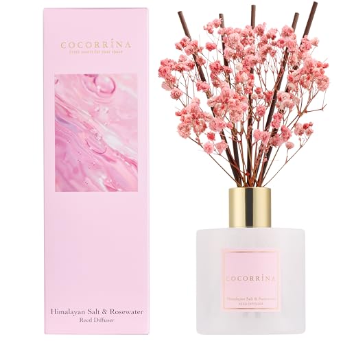 COCORRÍNA Raumduft Reed Diffuser mit 8 Duftstäbchen 200ml, Himalayan Salt & Rosewater, Natürlich, Langanhaltend, Home Duft ätherisches Öl Reed Diffusor für Badezimmer Regal Dekoration von COCORRÍNA