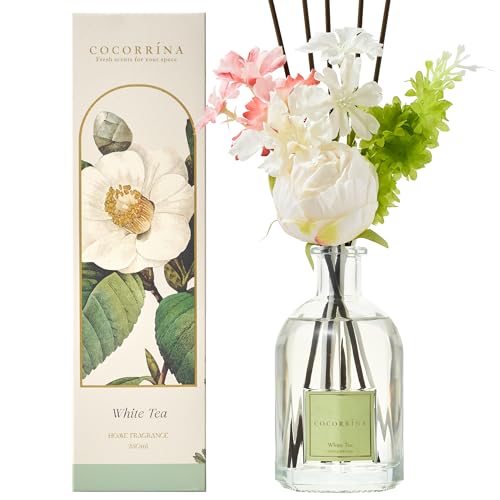 COCORRÍNA Blume Raumduft mit 8 Duftstäbchen 250ml, White Tea, Natürlich, Langanhaltend, Home Duft für Wohnzimmer, Schlafzimmer, Badezimmer Regal Dekor COCORRÍNA Blume Raumduft mit 8 Duftstäbchen 250ml, White Tea, Natürlich, Langanhaltend, Home Duft für Wohnzimmer, Schlafzimmer, Badezimmer Regal Dekor von COCORRÍNA