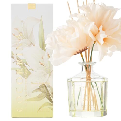 Cocorrína Blume Raumduft mit 8 Duftstäbchen 250ml- Birne Moschus, Natürlich, Langanhaltend, Reed Diffuser für Haus Schlafzimmer Büro Badezimmer Regal Dekor (Master-Kollektion von COCORRÍNA