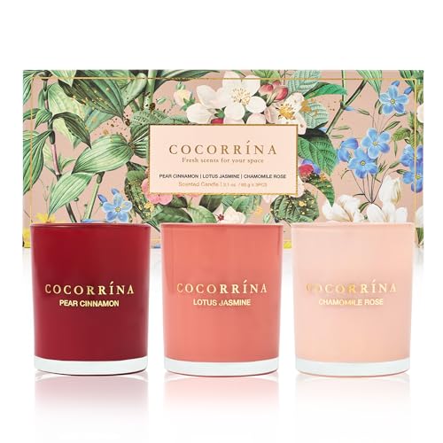 Cocorrína Duftkerzen Geschenkset - 3 x 88g Kerze im Glas SojaWachs Kerze für Muttertag, Weihnachten, Geburtstag, Aromatherapie, Bad, Yoga(Birne Zimt/Lotus Jasmin/Kamille Rose) von COCORRÍNA