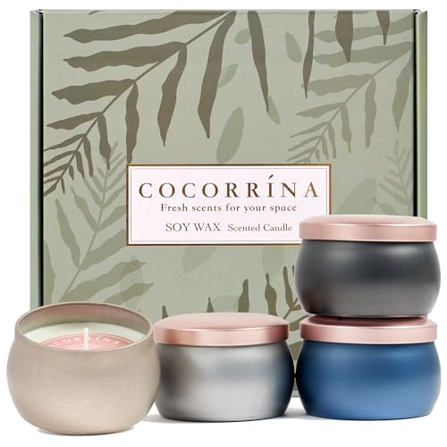 Cocorrína Duftkerzen Set - 4 Stück x 110g (Clear Air/Clean Linen/Ocean Breeze/Black Forest) Natürliches Sojawachs, Aromatherapie Kerzen Geschenke für Männer Frauen von COCORRÍNA