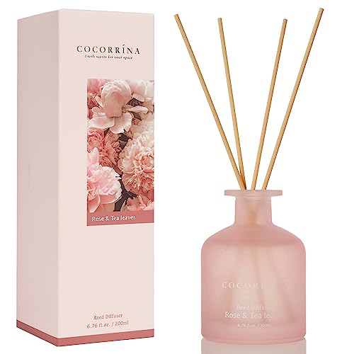 COCORRÍNA Raumduft Diffuser mit Duftstäbchen 200ml- Rose & Teeblätter, Natürlich, Langanhaltend, für Schlafzimmer Badezimmer Regal Dekor Büro Dekoration, Aromatherapie… von COCORRÍNA