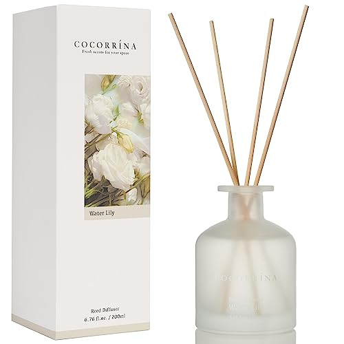 Cocorrína Raumduft Diffuser mit Duftstäbchen 200ml- Seerose, Natürlich, Langanhaltend, für Schlafzimmer Badezimmer Regal Dekor Büro Dekoration, Aromatherapie… von COCORRÍNA