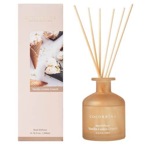 Cocorrína Raumduft Diffuser mit Duftstäbchen 200ml- Vanille-Keks-Crunch, Natürlich, Langanhaltend, für Schlafzimmer Badezimmer Regal Dekor Büro Dekoration, Aromatherapie von COCORRÍNA