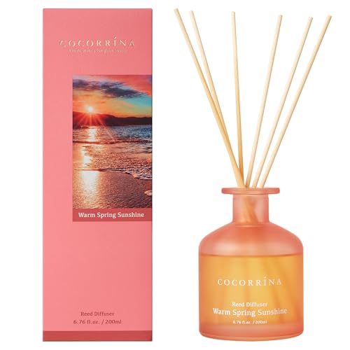 Cocorrína Raumduft Diffuser mit Duftstäbchen 200ml- Warmer Frühlingssonnenschein, Natürlich, Langanhaltend, für Schlafzimmer Badezimmer Regal Dekor Büro Dekoration, Aromatherapie von COCORRÍNA