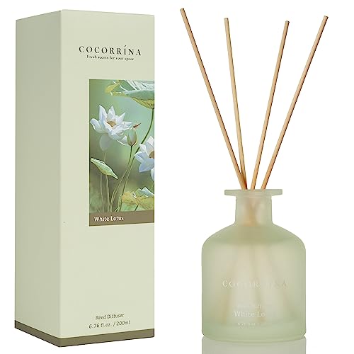 Cocorrína Raumduft Diffuser mit Duftstäbchen 200ml- Weißer Lotus, Natürlich, Langanhaltend, für Schlafzimmer Badezimmer Regal Dekor Büro Dekoration, Aromatherapie von COCORRÍNA