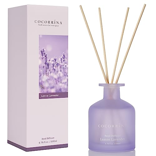 Cocorrína Raumduft Diffuser mit Duftstäbchen 200ml- Zitrone Lavendel, Natürlich, Langanhaltend, für Schlafzimmer Badezimmer Regal Dekor Büro Dekoration, Aromatherapie von COCORRÍNA