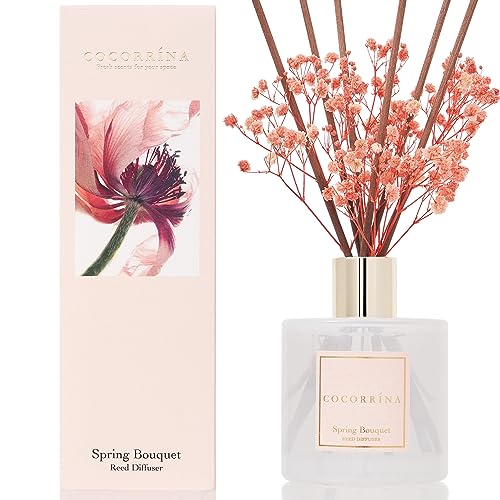 Cocorrína Raumduft Reed Diffuser mit 8 Duftstäbchen 200ml - Frühlingsstrauß, Natürlich, Langanhaltend, Home Duft ätherisches Öl Reed Diffusor für Badezimmer Regal Dekoration von COCORRÍNA