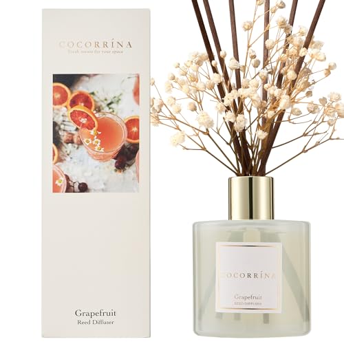 Cocorrína Raumduft Reed Diffuser mit 8 Duftstäbchen 200ml- Grapefruit, Natürlich, Langanhaltend, Home Duft ätherisches Öl Reed Diffusor für Badezimmer Regal Dekoration von COCORRÍNA