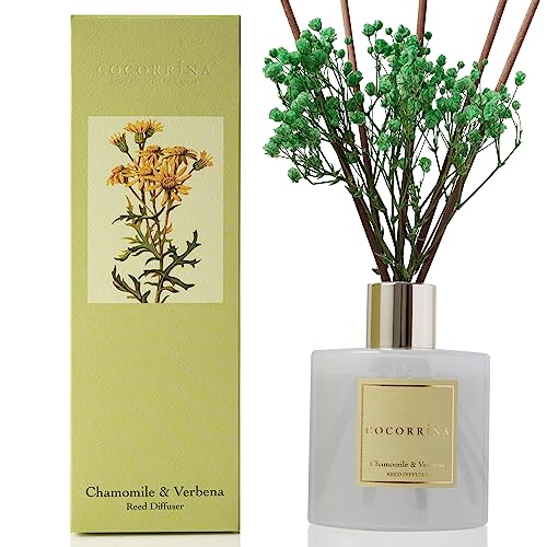 Cocorrína Raumduft Reed Diffuser mit 8 Duftstäbchen 200ml - Kamille-Eisenkraut, Natürlich, Langanhaltend, Home Duft ätherisches Öl Reed Diffusor für Badezimmer Regal Dekoration von COCORRÍNA