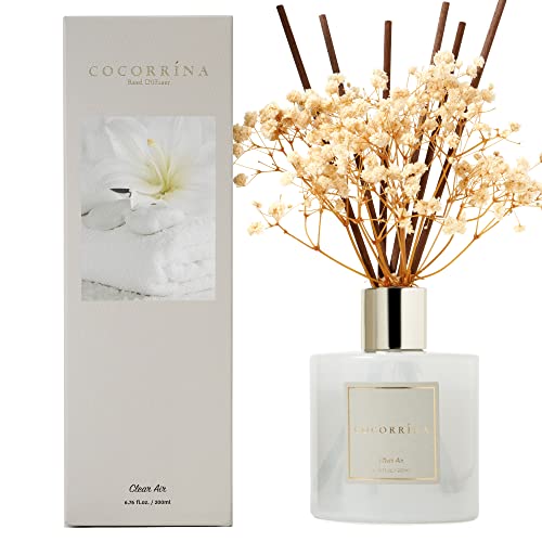 Cocorrína Raumduft Reed Diffuser mit 8 Duftstäbchen 200ml- Klare Luft, Natürlich, Langanhaltend, Home Duft ätherisches Öl Reed Diffusor für Badezimmer Regal Dekoration von COCORRÍNA