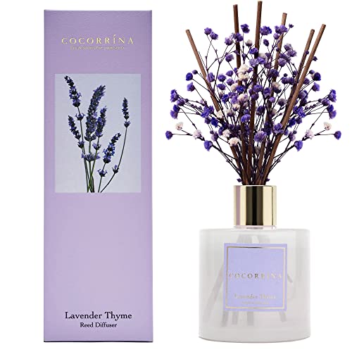 Cocorrína Raumduft Reed Diffuser mit 8 Duftstäbchen 200ml- Lavendel-Thymian, Natürlich, Langanhaltend, Home Duft ätherisches Öl Reed Diffusor für Badezimmer Regal Dekoration von COCORRÍNA