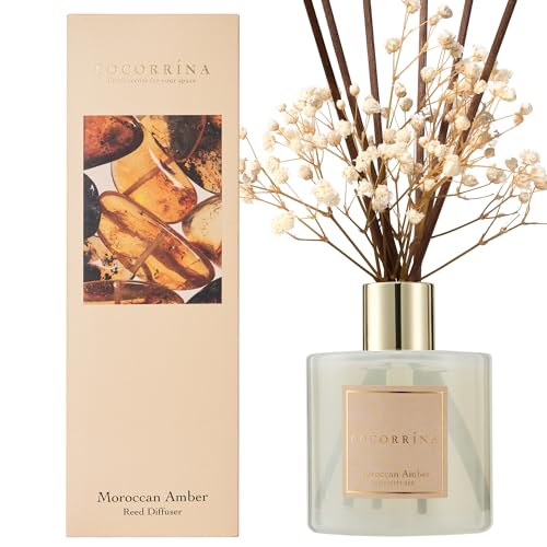 Cocorrína Raumduft Reed Diffuser mit 8 Duftstäbchen 200ml- Marokkanischer Bernstein, Natürlich, Langanhaltend, Home Duft ätherisches Öl Reed Diffusor für Badezimmer Regal Dekoration von COCORRÍNA