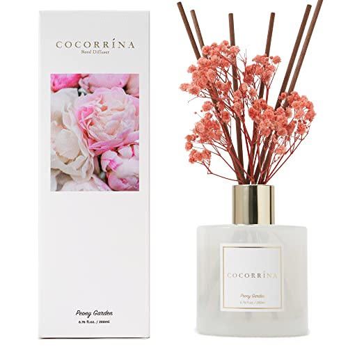 Cocorrína Raumduft Reed Diffuser mit 8 Duftstäbchen 200ml- Pfingstrose Garten, Natürlich, Langanhaltend, Home Duft ätherisches Öl Reed Diffusor für Badezimmer Regal Dekoration von COCORRÍNA