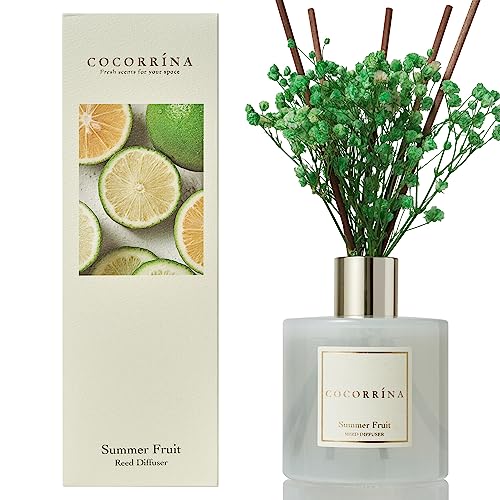 Cocorrína Raumduft Reed Diffuser mit 8 Duftstäbchen 200ml- Sommerfrüchte, Natürlich, Langanhaltend, Home Duft ätherisches Öl Reed Diffusor für Badezimmer Regal Dekoration von COCORRÍNA