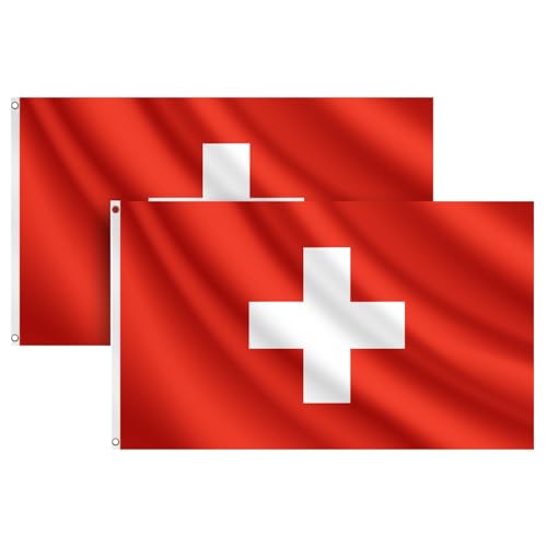 COCOSY 2 Stück Schweiz Fahne - 90 x 150 cm 100% Polyester Schweizer Flagge mit Messing-Ösen - Wetterfeste & Langlebige für Sport & Feierlichkeiten COCOSY 2 Stück Schweiz Fahne - 90 x 150 cm 100% Polyester Schweizer Flagge mit Messing-Ösen - Wetterfeste & Langlebige für Sport & Feierlichkeiten von COCOSY