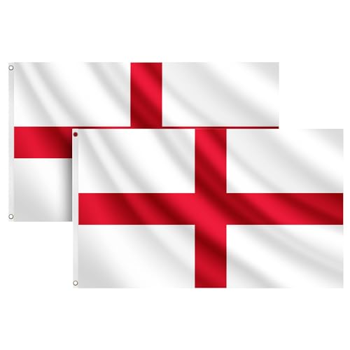 COCOSY 2 Stück England Fahne - 90 x 150 cm 100% Polyester England Flagge mit Messing-Ösen - Wetterfeste & Langlebige ENG England Flagge für Sport & Feierlichkeiten von COCOSY