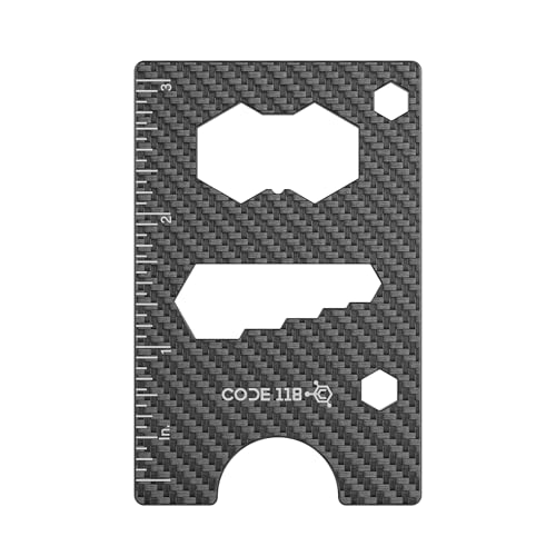 CODE 118 Multi-Tool-Karte – Kohlefaser, 11 Werkzeuge in 1, Flaschenöffner, Lineal (in & cm), 8 Schlüsselgrößen, ultra-langlebiges, leichtes Design von CODE 118