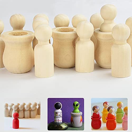 CODIRATO 25 Stück Kleine Holzfiguren Hölzerne Peg Dolls Holz Malerei Puppen Naturliche Holz Spielfiguren Holzkegel Zum Bemalen Holzfiguren Puppen für Dekoration Handwerk Basteln von CODIRATO