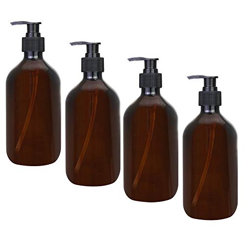 CODIRATO 4 Stück 500ml Leer Seifenspender Flasche wiederverwendbar Lotionspender Pumpspender Bernstein Kunststoff Flasche für Lotion, Duschgel, Handseife von CODIRATO