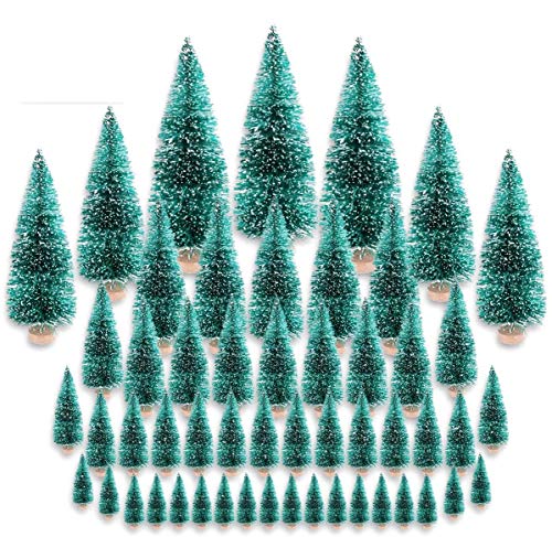 CODIRATO 48 Stück Kleiner Weihnachtsbaum Tischdeko Tannenbaum Spritzguss Künstlicher Mini Christbaum mit Schnee Effekt Miniatur Grün Schneetannen 3,5/4,5/6,5/8,5/12,5/16cm für Weihnachten Deko von CODIRATO