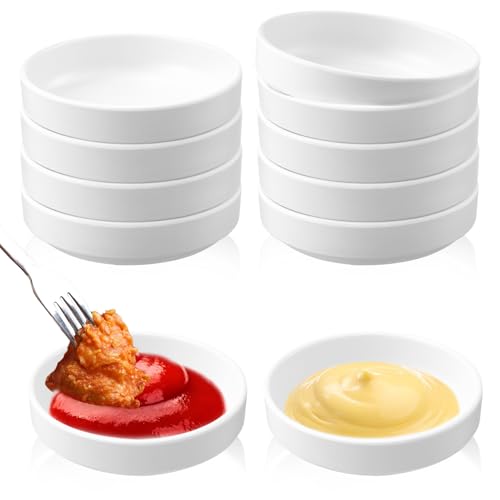 CODOHI 10 Stück Dipschalen Set, Dip Schälchen Set weiß 8,7 x 2,5 cm Melamin Rund Kleine Schalen Saucenschälchen Stapelbar für Sushi Sojasauce Ketchup Gewürze Snack BBQ, Weiß von CODOHI