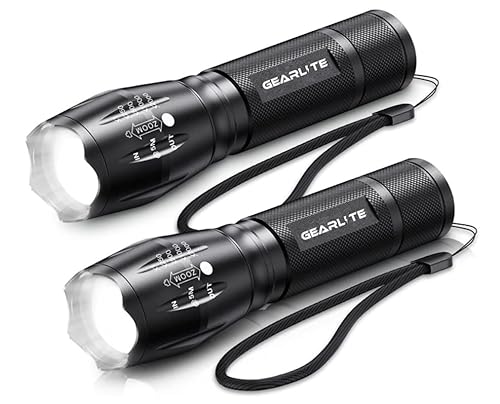 COEKI LED Taschenlampe, 2 Stück 2000 Lumen Taschenlampen Batteriebetrieben Klein Notlicht, Taktische Taschenlampen mit 5 Modi, IP67 Wasserdicht Zoombar Taschenlampe für Camping, Outdoor, Wandern von COEKI