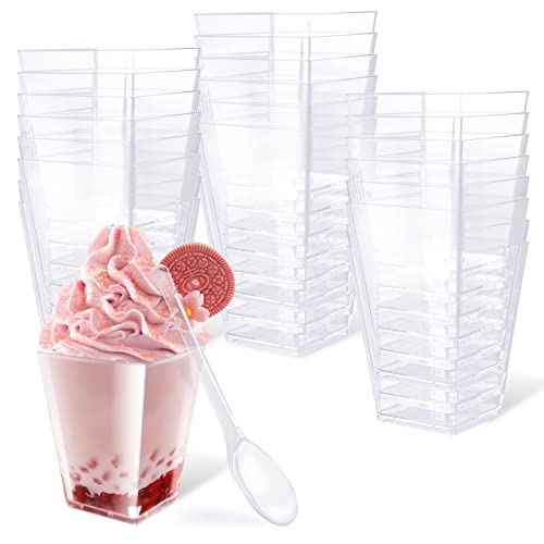 Desserttassen 50 Stück, 160ml Plastik Dessertbecher mit Löffeln,Transparente Mini Desserttasse Dessertbecher Wiederverwendbar Dessertbecher Set für Mousse Pudding Desserts Hochzeiten Geburtstag Party von COEKI