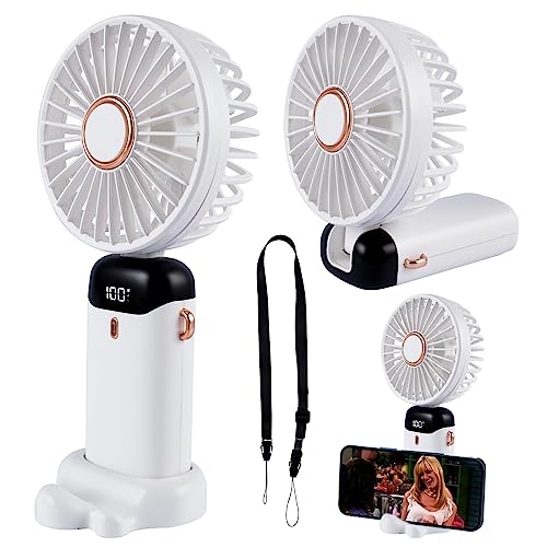 Handventilator,Tragbarer Mini Ventilator,Wiederaufladbarer Mini Ventilator USB Tischventilator Mit 5 Windgeschwindigkeiten,um 90 ° Verstellbarer Faltbarer Ventilator mit Lanyard und Basis (Weiß) von COEKI