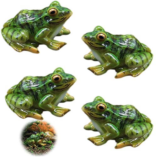 Simulation Kleinen GrüNen Frosch, 4 StüCk Miniatur Gartenfrosch Figuren KüNstlicher Frosch Statue Garten Deko Harz Frosch Figur Frosch Tier Ornamente Harz Fee Gartenfiguren Zubehör Garten Deko Teich von COEKI