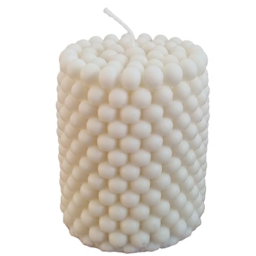 kerzenschule - Handgemachte Perlenkerze aus Rapswachs (Naturwachs) „Groß“ (8x6,5cm) - Deko Bubble Kerze in Weiß - Perlen Kerzen handgefertigt mit Baumwolldocht - Natur Dekokerze Bubblekerzen (211g) von CÔEM