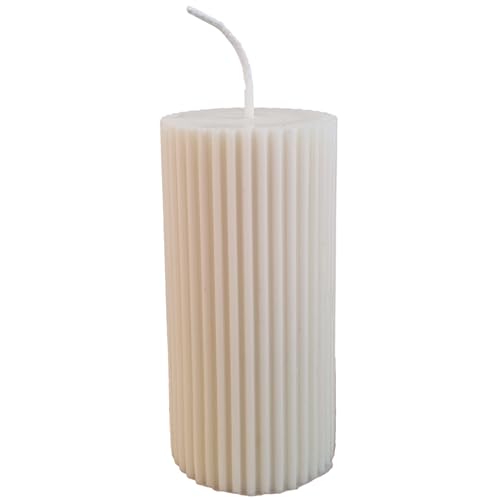 kerzenschule - Handgemachte Rillenkerzen aus Rapswachs „Klein - feine Rillen“ (10x5cm) Deko Kerzen in Weiß - Stumpenkerzen Bockkerzen natürlich mit Baumwolldocht - Säulen Kerze lange Brenndauer (167g) von CÔEM
