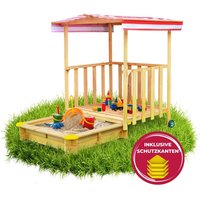 Coemo - Spielhaus mit Sandkasten Sonnendach Spiel-Veranda fahrbar - natur von COEMO