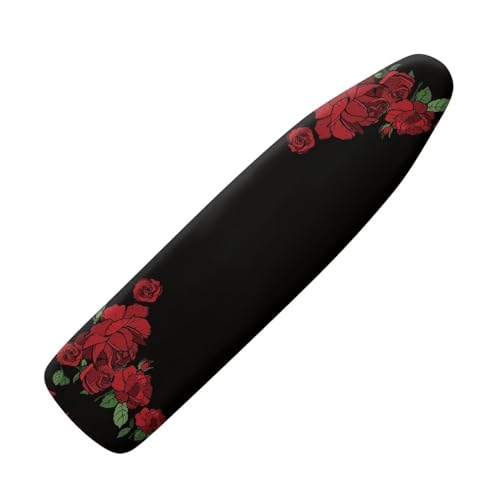 COEQINE Bügelbrettbezug, 38,1 x 137,2 cm, rote Rose, Musikdruck, faltbar, waschbar, elastisch, breit, tragbar, für Damen, Schwarz von COEQINE