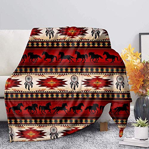 COEQINE Flanell-Überwurf, Decke, weich, warm, leicht, Überwurf, Decken für Kinder, Indianer, Stammes-Pferd, rote Decken für Couch, Bett, Sofa von COEQINE