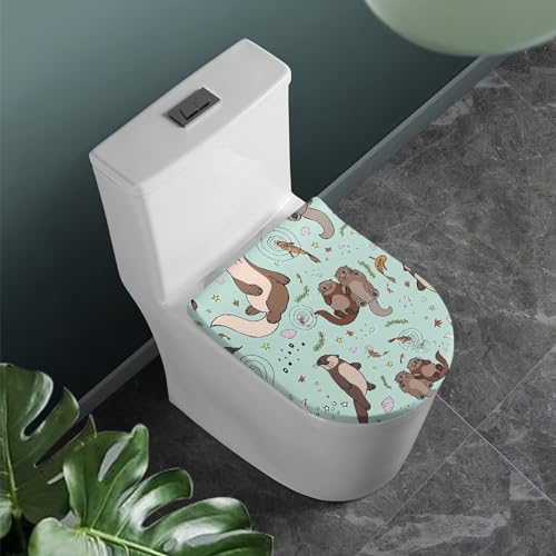 COEQINE Otter WC Deckel Abdeckung Aqua Cute Animal Print WC Sitz Deckel Abdeckung mit Elastischem Rand Druck Deckel Abdeckung von COEQINE