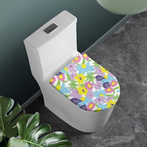 COEQINE Toilettendeckel-Abdeckung mit buntem Blumendruck, rund, rutschfest, elastisch, Dekoration für Zuhause, Badezimmer, Dekoration für Frauen von COEQINE