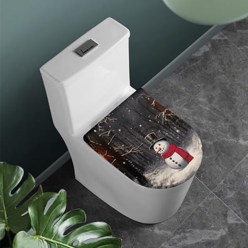 COEQINE Toilettendeckelbezug Schwarz Weihnachten Badezimmer Mit Toilettendeckel Abdeckung Niedlicher Snomman Print Sitzbezug Deckelbezug für Frauen von COEQINE