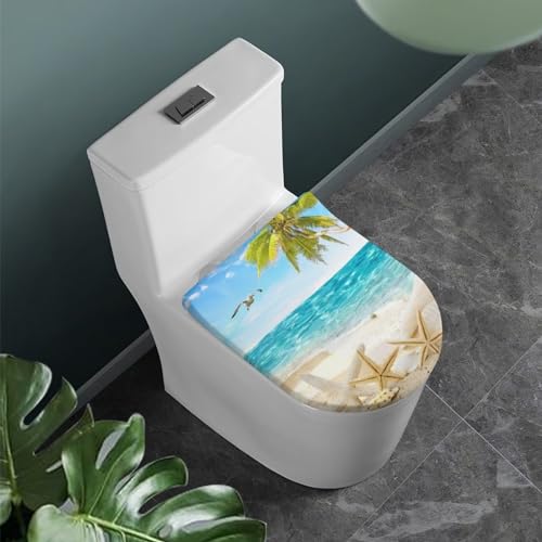 COEQINE WC-Sitz-Deckelbezug Oval Länglich Meer Strand Seestern Drucken Badezimmer Toilettensitz Deckel Abdeckung Standard Runde Dekorationen für Zuhause, CZA28-1117-128 von COEQINE