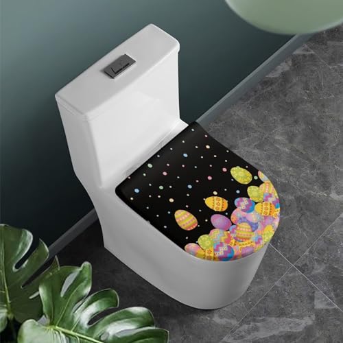 COEQINE WC-Sitzbezug, Deckelbezug für Heimdekoration, Ostereier, bunter schwarzer Druck, Teppich, WC-Sitz-Deckelbezug, rutschfest, waschbar, WC-Deckelbezug, Schwarz COEQINE WC-Sitzbezug, Deckelbezug für Heimdekoration, Ostereier, bunter schwarzer Druck, Teppich, WC-Sitz-Deckelbezug, rutschfest, waschbar, WC-Deckelbezug, Schwarz von COEQINE