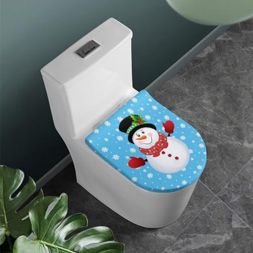 COEQINE Weihnachtlicher Schneemann-Dekor, länglicher WC-Deckelbezug und WC-Deckelbezug, waschbar, zierbar, Badezimmer, passend für die meisten Toilettendeckel von COEQINE